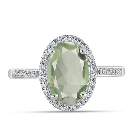 Pierścionek ze srebra próby 925 z zielonym ametystem i białym topazem