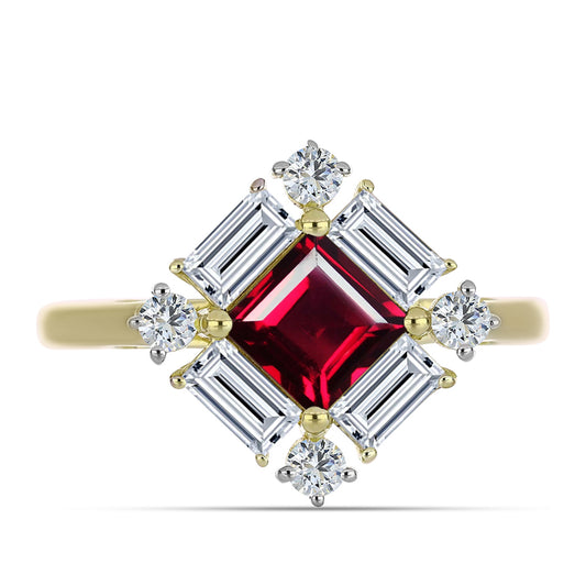 Pierścionek srebrny pozłacany z granatem rodolitem i białym topazem