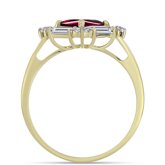 Pierścionek srebrny pozłacany z granatem rodolitem i białym topazem