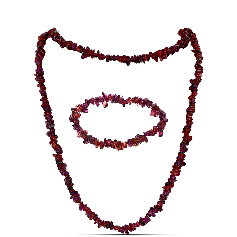 Zestaw bryłka z granatem rodolitem ( Naszyjnik+Bransoletka )