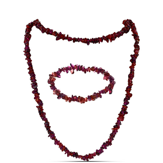 Zestaw bryłka z granatem rodolitem ( Naszyjnik+Bransoletka )