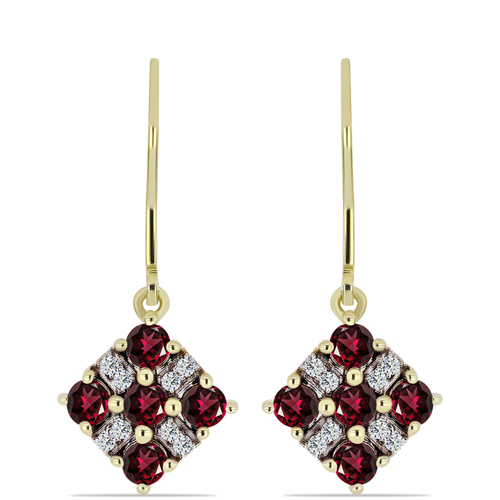 Kolczyki srebrne pozłacane z granatem rodolitem i białym topazem