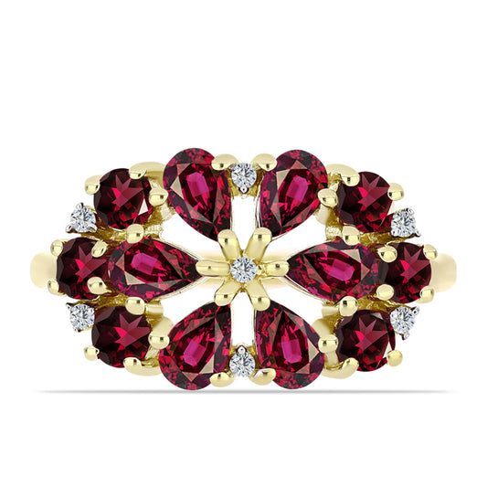 Pierścionek srebrny pozłacany z granatem rodolitem i białym topazem