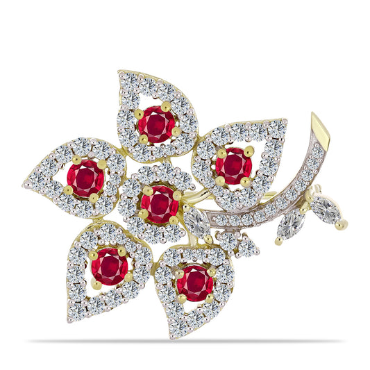Broszka srebrny pozłacany z malgaskim rubinem i białym topazem