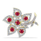 Broszka srebrny pozłacany z malgaskim rubinem i białym topazem