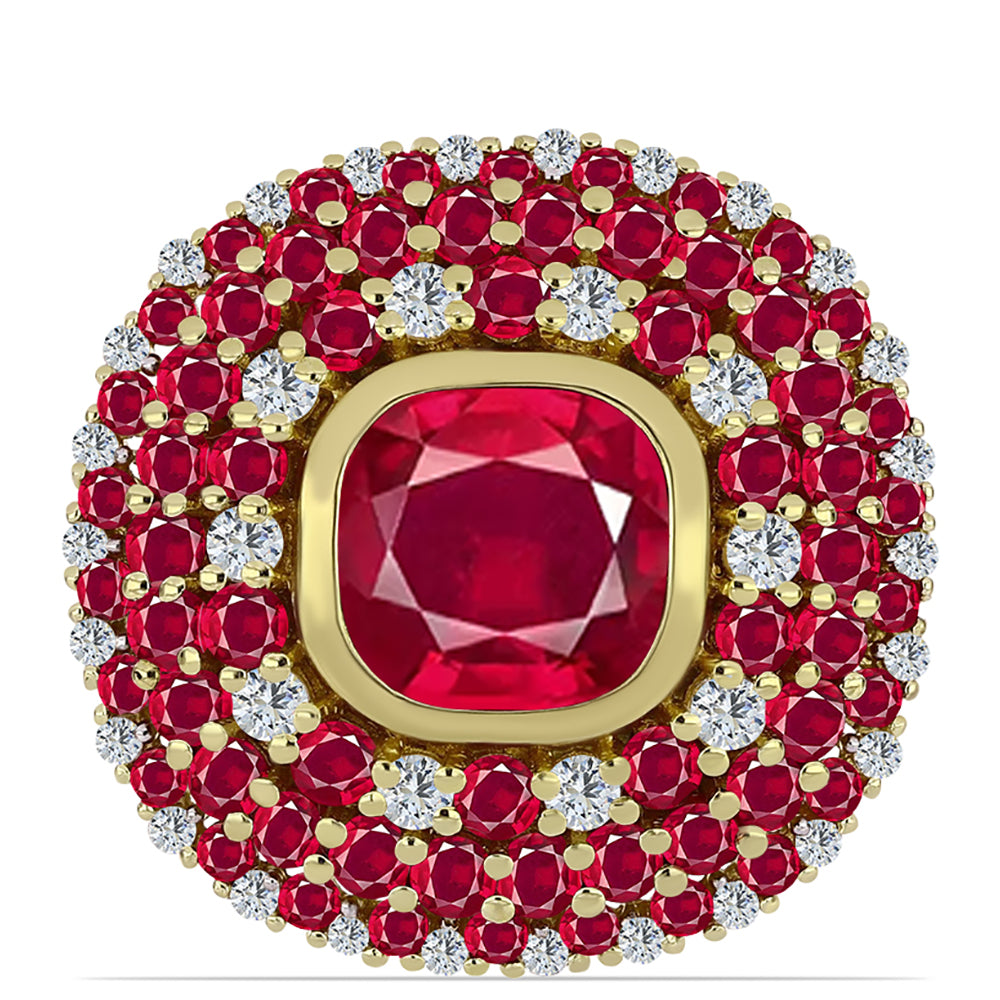 Pierścionek srebrny pozłacany z malgaskim rubinem i białym topazem