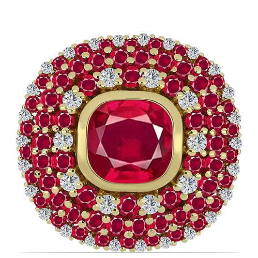 Pierścionek srebrny pozłacany z malgaskim rubinem i białym topazem