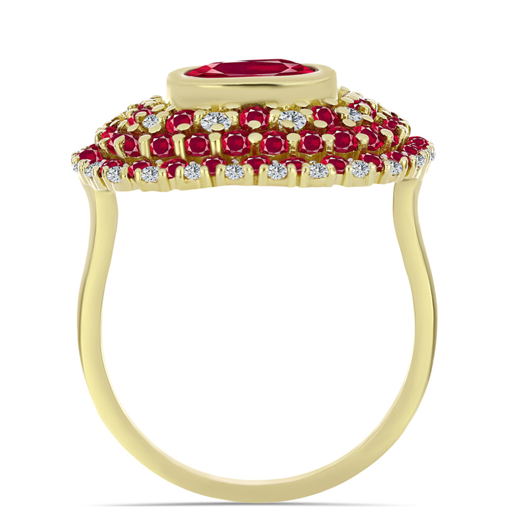 Pierścionek srebrny pozłacany z malgaskim rubinem i białym topazem 2 