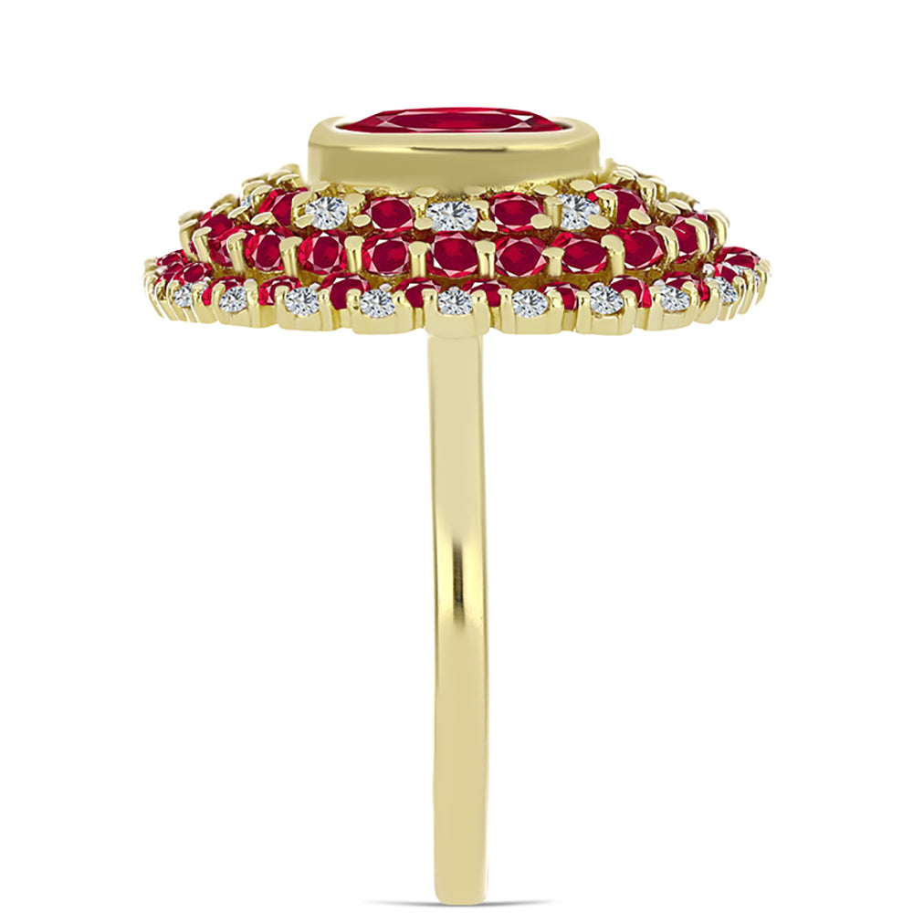 Pierścionek srebrny pozłacany z malgaskim rubinem i białym topazem