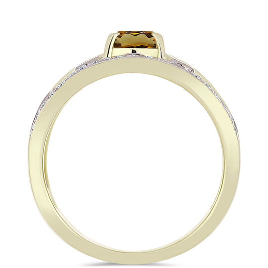 Pierścionek srebrny pozłacany z koniakowym kwarcem i białym topazem