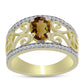 Pierścionek srebrny pozłacany z koniakowym kwarcem i białym topazem