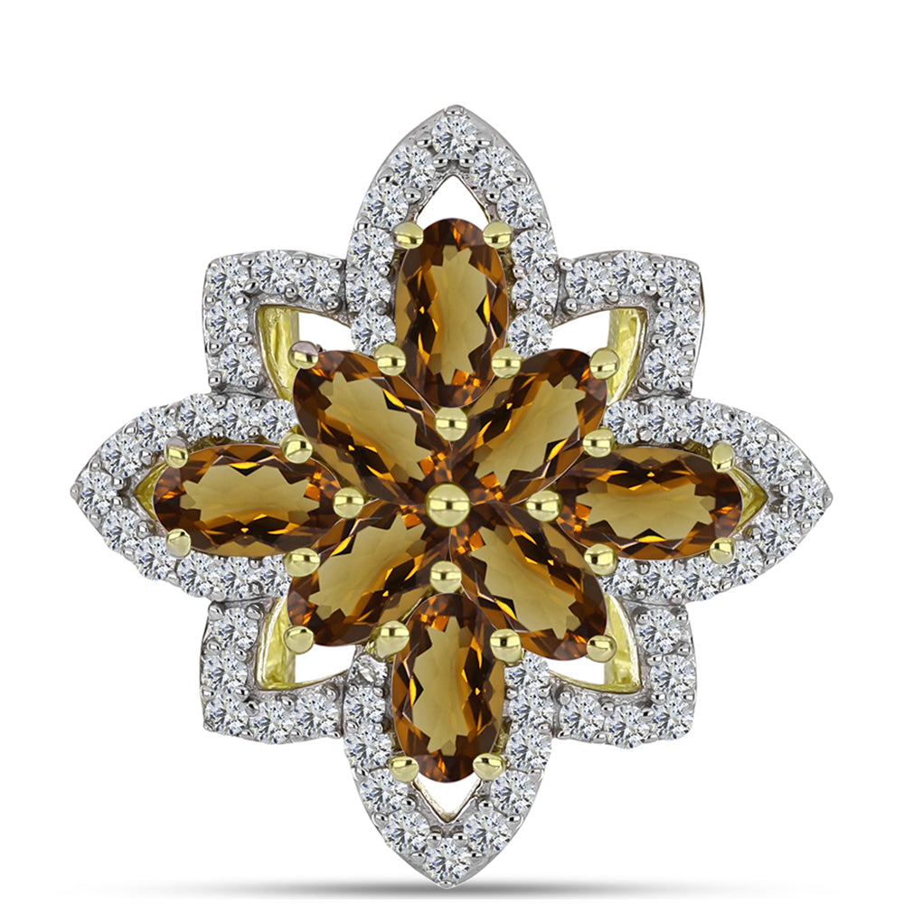 Pierścionek srebrny pozłacany z koniakowym kwarcem i białym topazem 1 