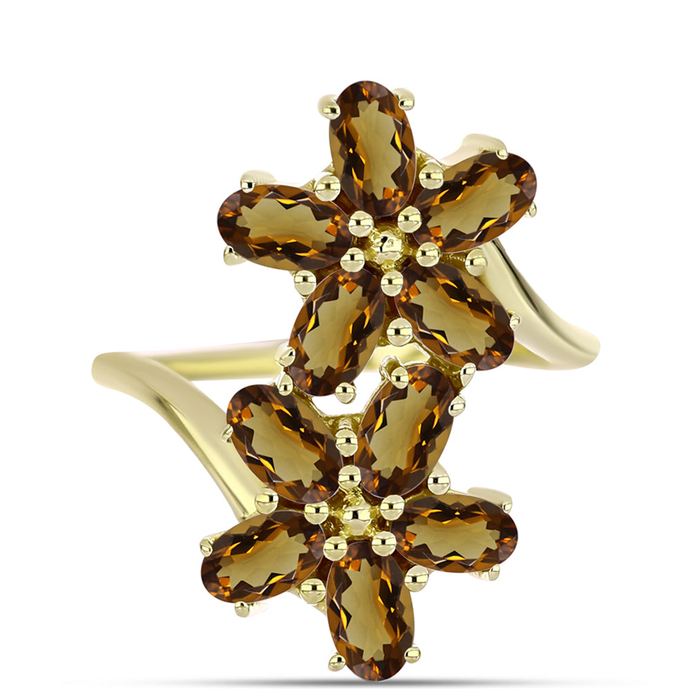 Pierścionek srebrny pozłacany z koniakowym kwarcem