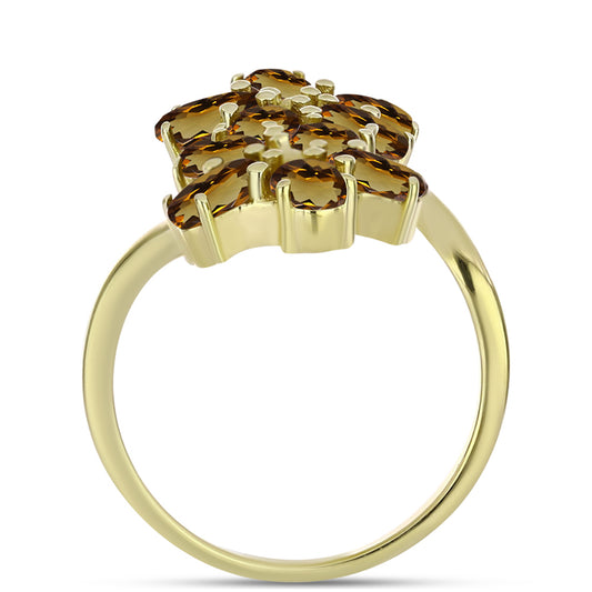 Pierścionek srebrny pozłacany z koniakowym kwarcem