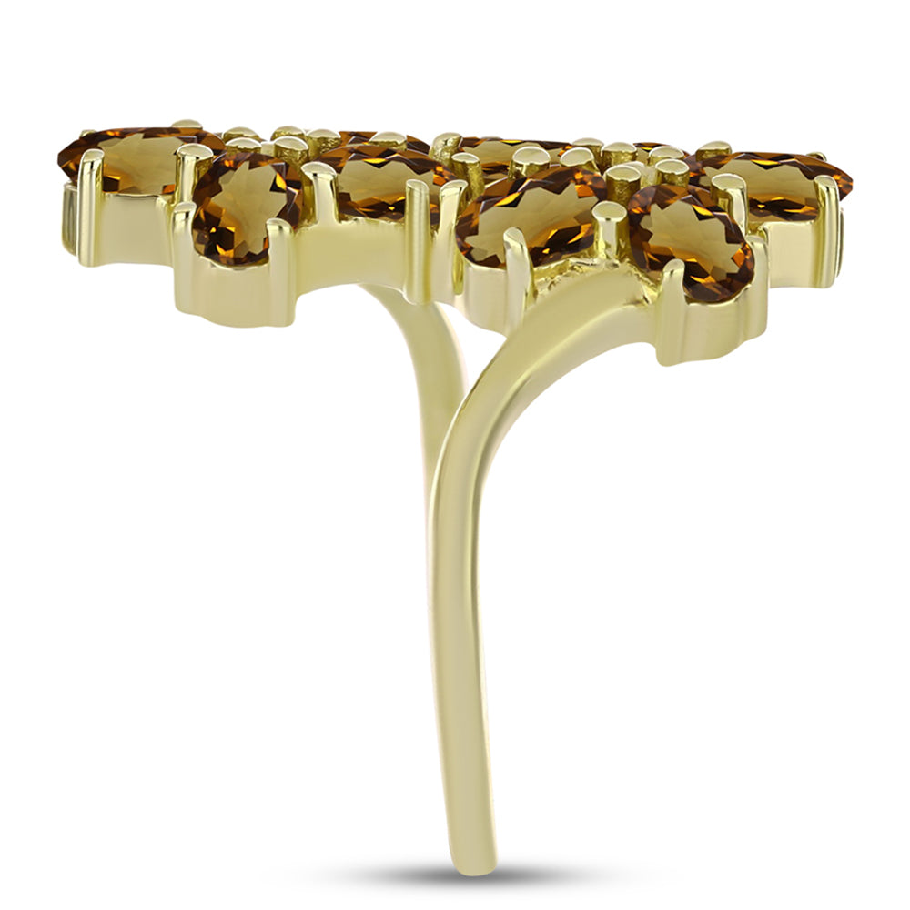 Pierścionek srebrny pozłacany z koniakowym kwarcem