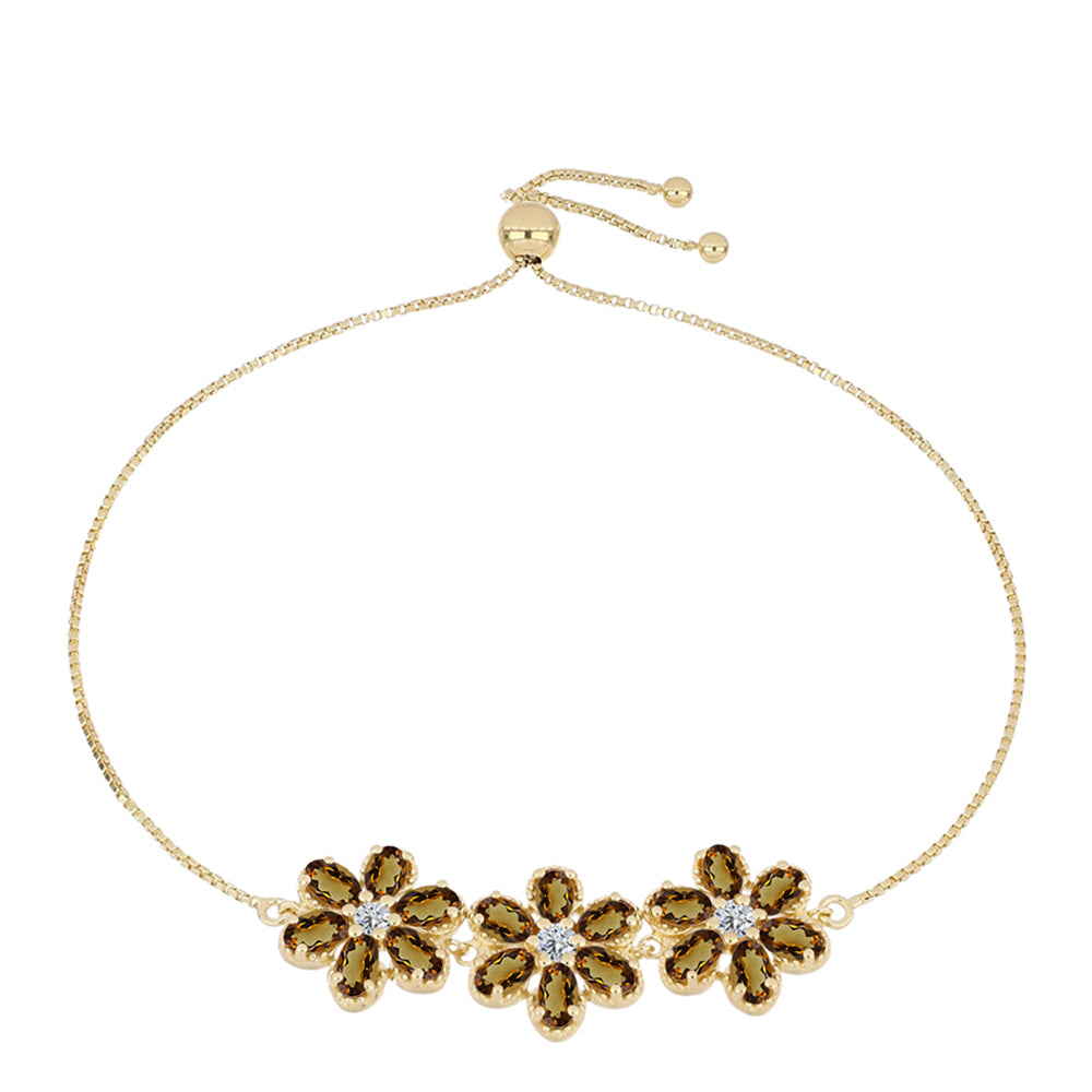 Bransoletka srebrna pozłacana z koniakowym kwarcem i białym topazem