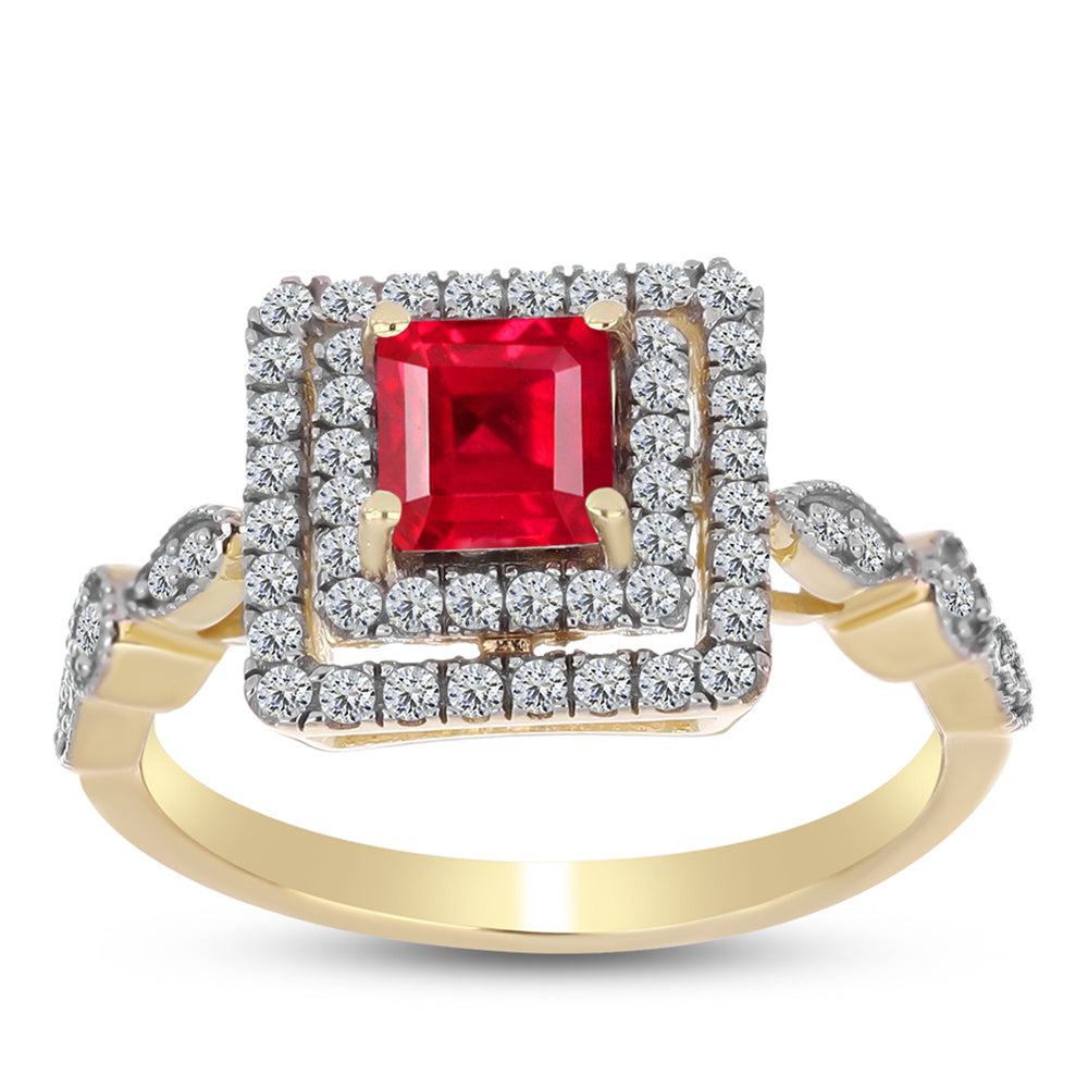 Pierścionek srebrny pozłacany z czerwonym agatem i białym topazem