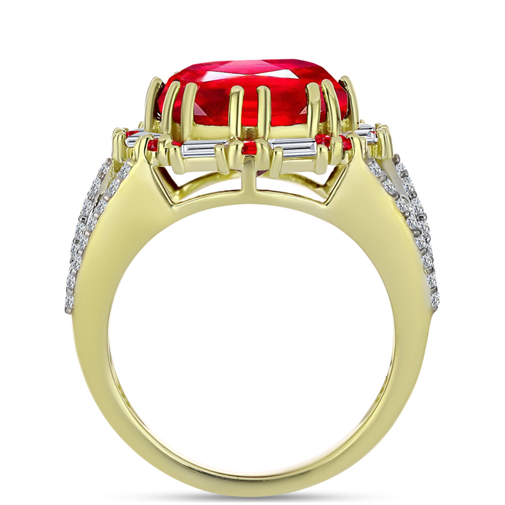 Pierścionek srebrny pozłacany z czerwonym agatem i białym cyrkonem 2 