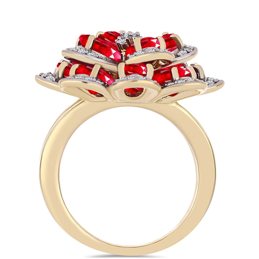 Pierścionek srebrny pozłacany z czerwonym agatem i białym topazem