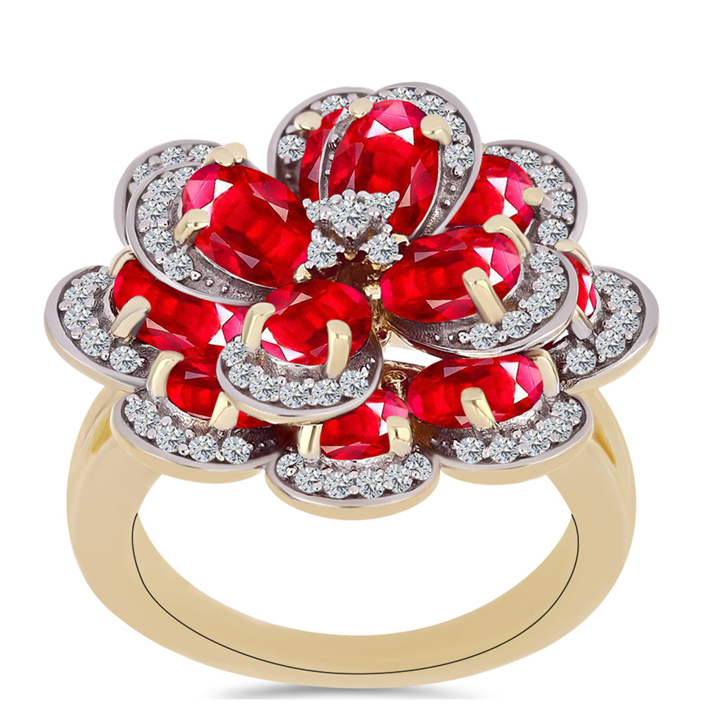 Pierścionek srebrny pozłacany z czerwonym agatem i białym topazem 3 