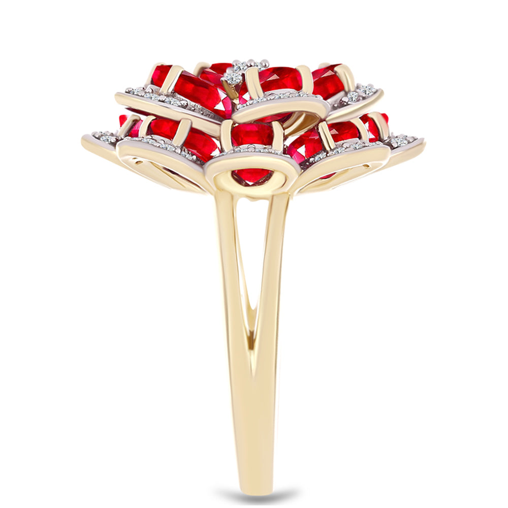 Pierścionek srebrny pozłacany z czerwonym agatem i białym topazem