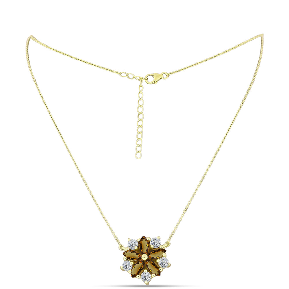 Naszyjnik srebrny pozłacany z koniakowym kwarcem i białym topazem