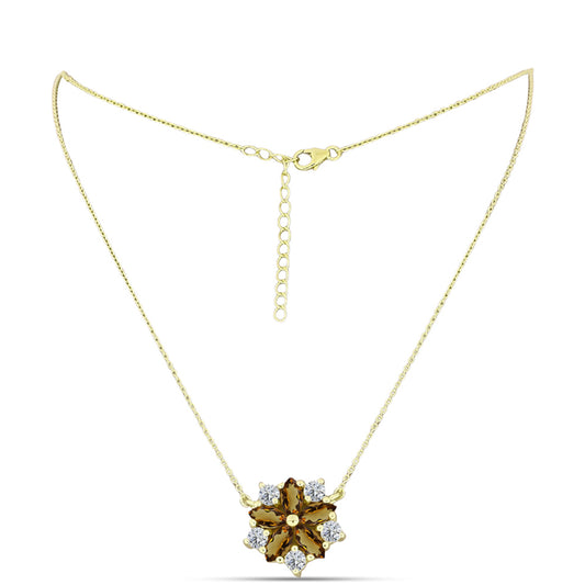 Naszyjnik srebrny pozłacany z koniakowym kwarcem i białym topazem