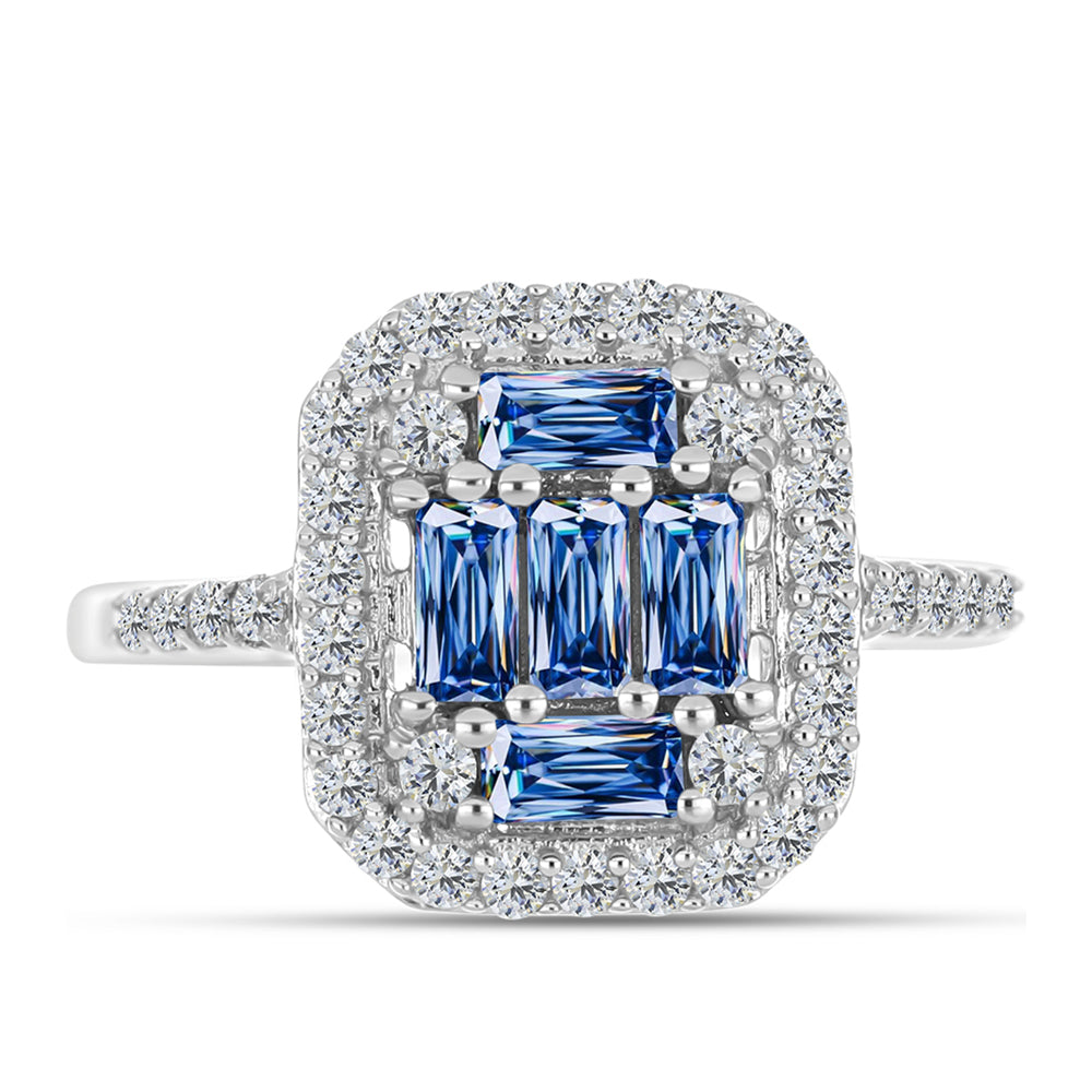 Pierścionek ze srebra próby 925 z moissanitem w kolorze oceanicznym i białym topazem