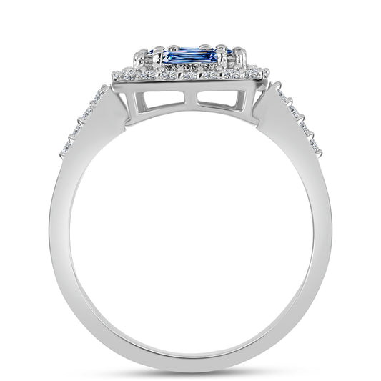 Pierścionek ze srebra próby 925 z moissanitem w kolorze oceanicznym i białym topazem