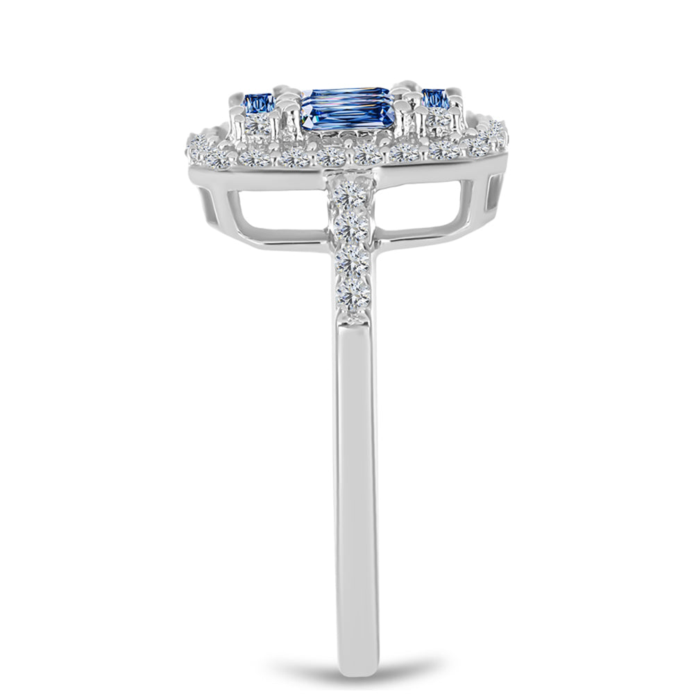 Pierścionek ze srebra próby 925 z moissanitem w kolorze oceanicznym i białym topazem 4 