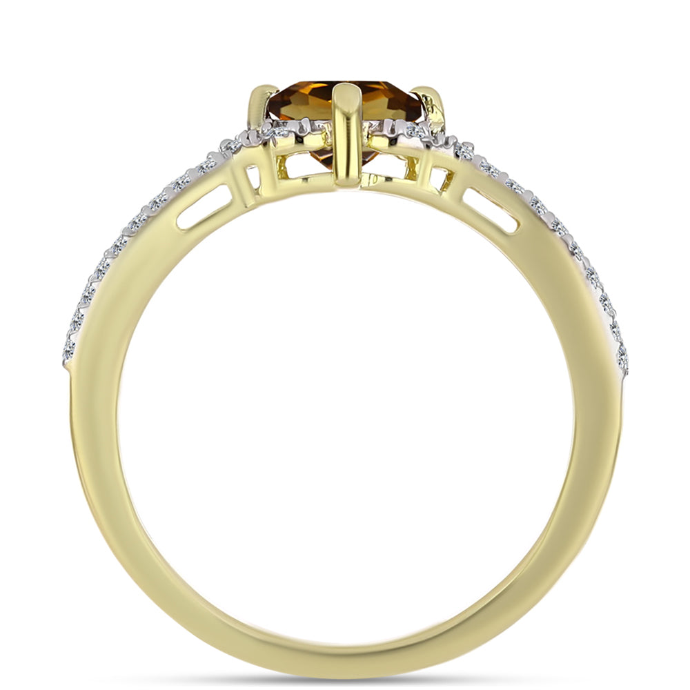 Pierścionek srebrny pozłacany z koniakowym kwarcem i białym topazem