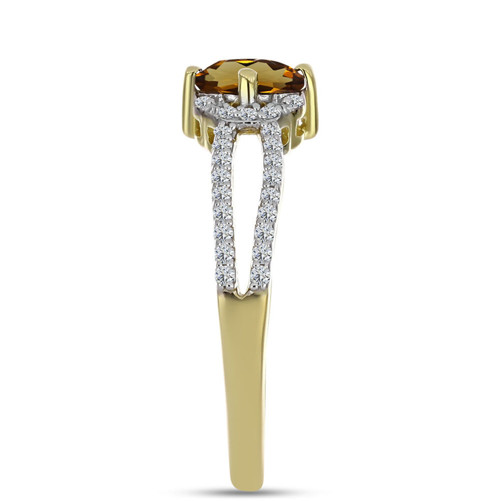 Pierścionek srebrny pozłacany z koniakowym kwarcem i białym topazem 4 