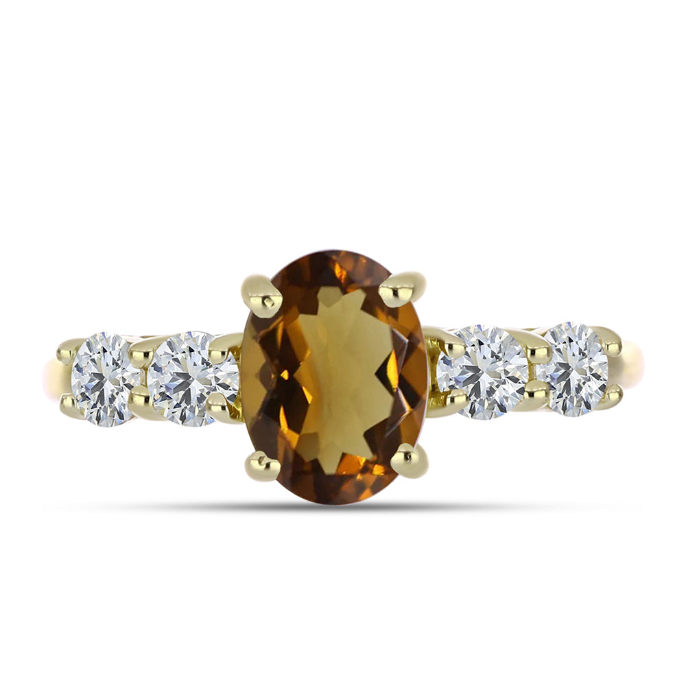 Pierścionek srebrny pozłacany z koniakowym kwarcem i białym topazem