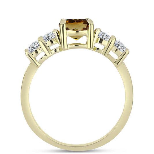 Pierścionek srebrny pozłacany z koniakowym kwarcem i białym topazem