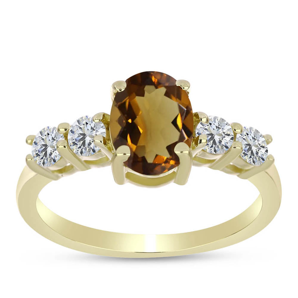 Pierścionek srebrny pozłacany z koniakowym kwarcem i białym topazem