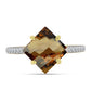 Pierścionek srebrny pozłacany z koniakowym kwarcem i białym topazem
