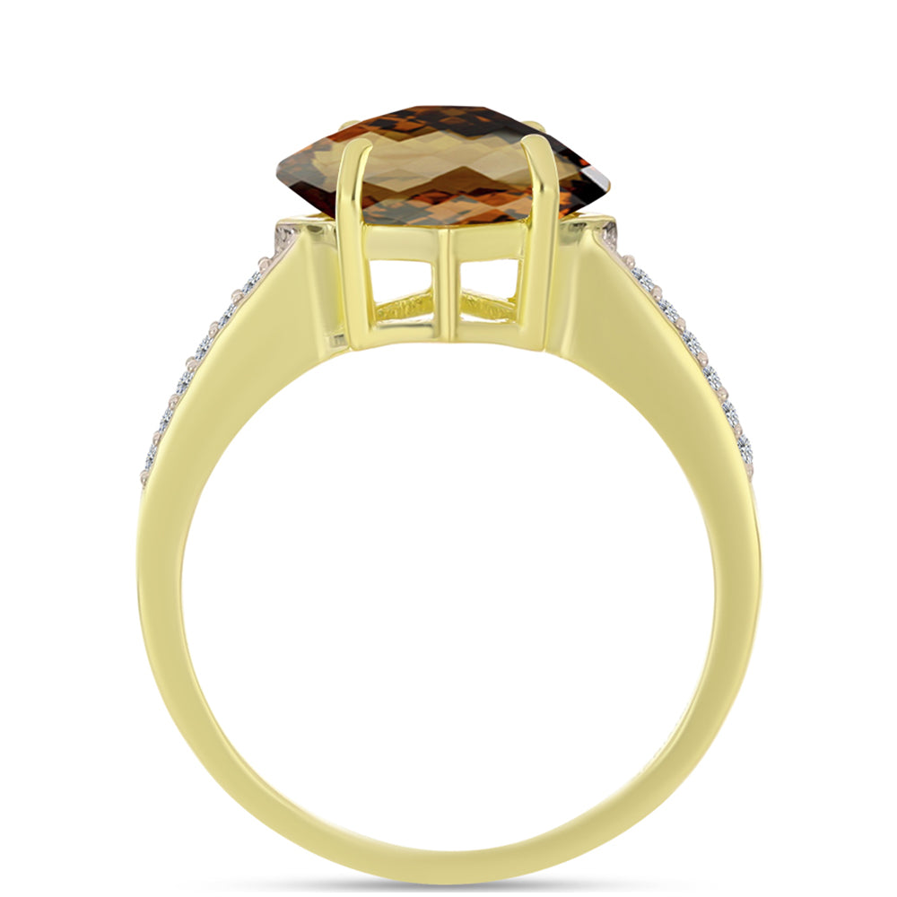 Pierścionek srebrny pozłacany z koniakowym kwarcem i białym topazem 2 