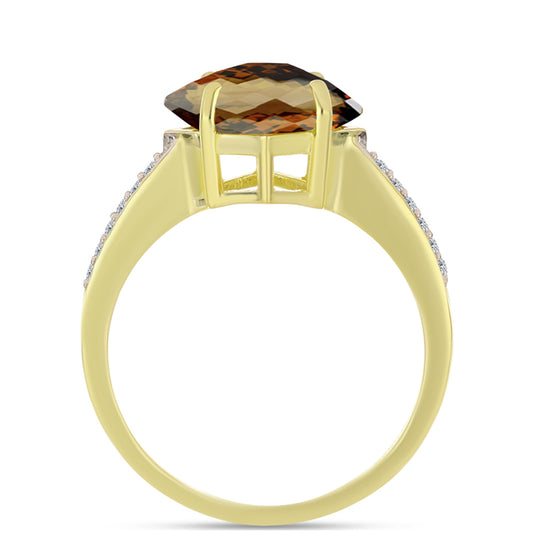 Pierścionek srebrny pozłacany z koniakowym kwarcem i białym topazem