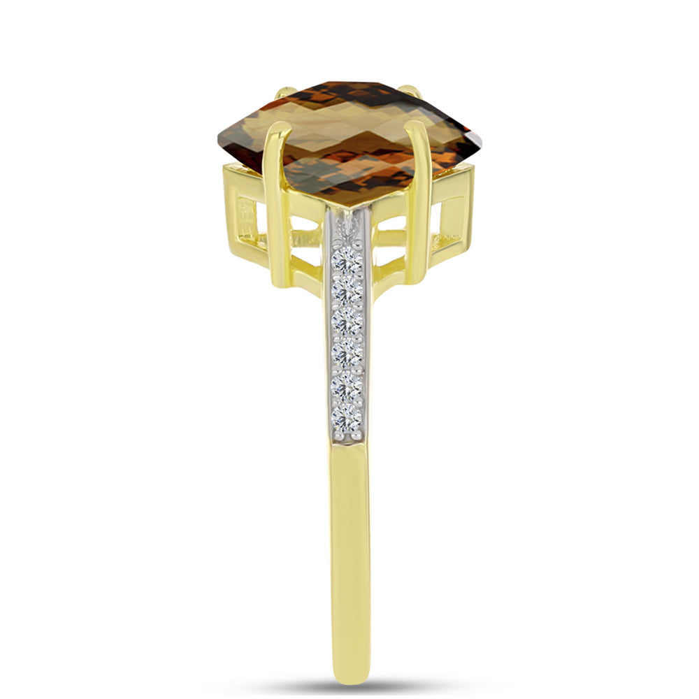 Pierścionek srebrny pozłacany z koniakowym kwarcem i białym topazem 4 