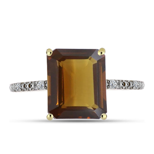 Pierścionek srebrny pozłacany z koniakowym kwarcem i białym topazem