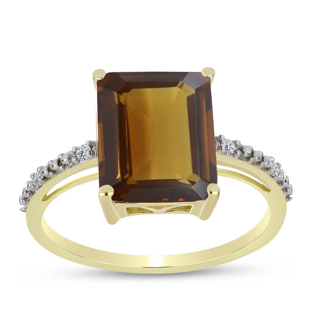 Pierścionek srebrny pozłacany z koniakowym kwarcem i białym topazem