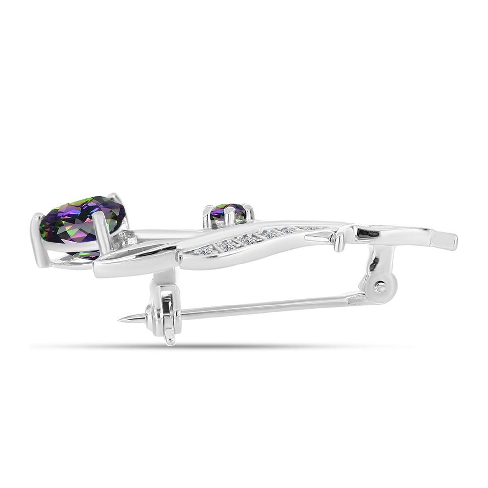 Broszka ze srebra próby 925 z brazylijskim kwarcem zielonym i białym topazem 2 