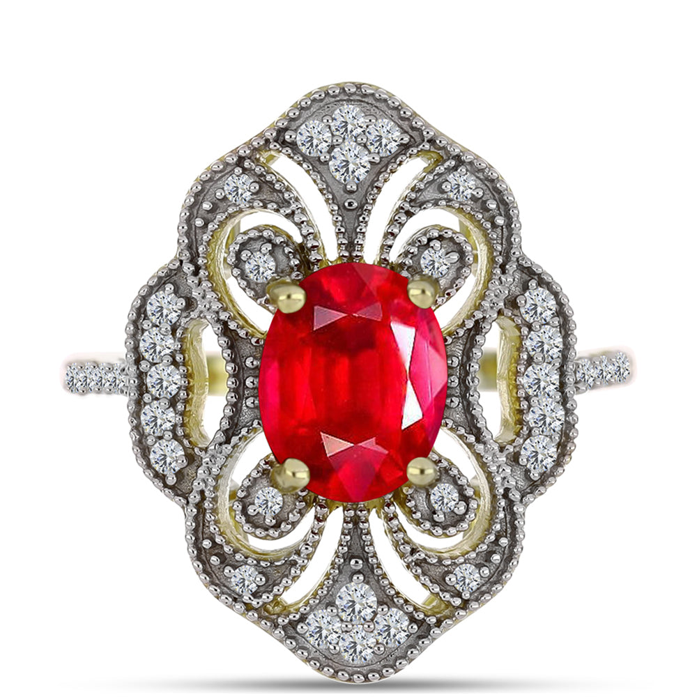 Pierścionek srebrny pozłacany z czerwonym agatem i białym topazem 1 