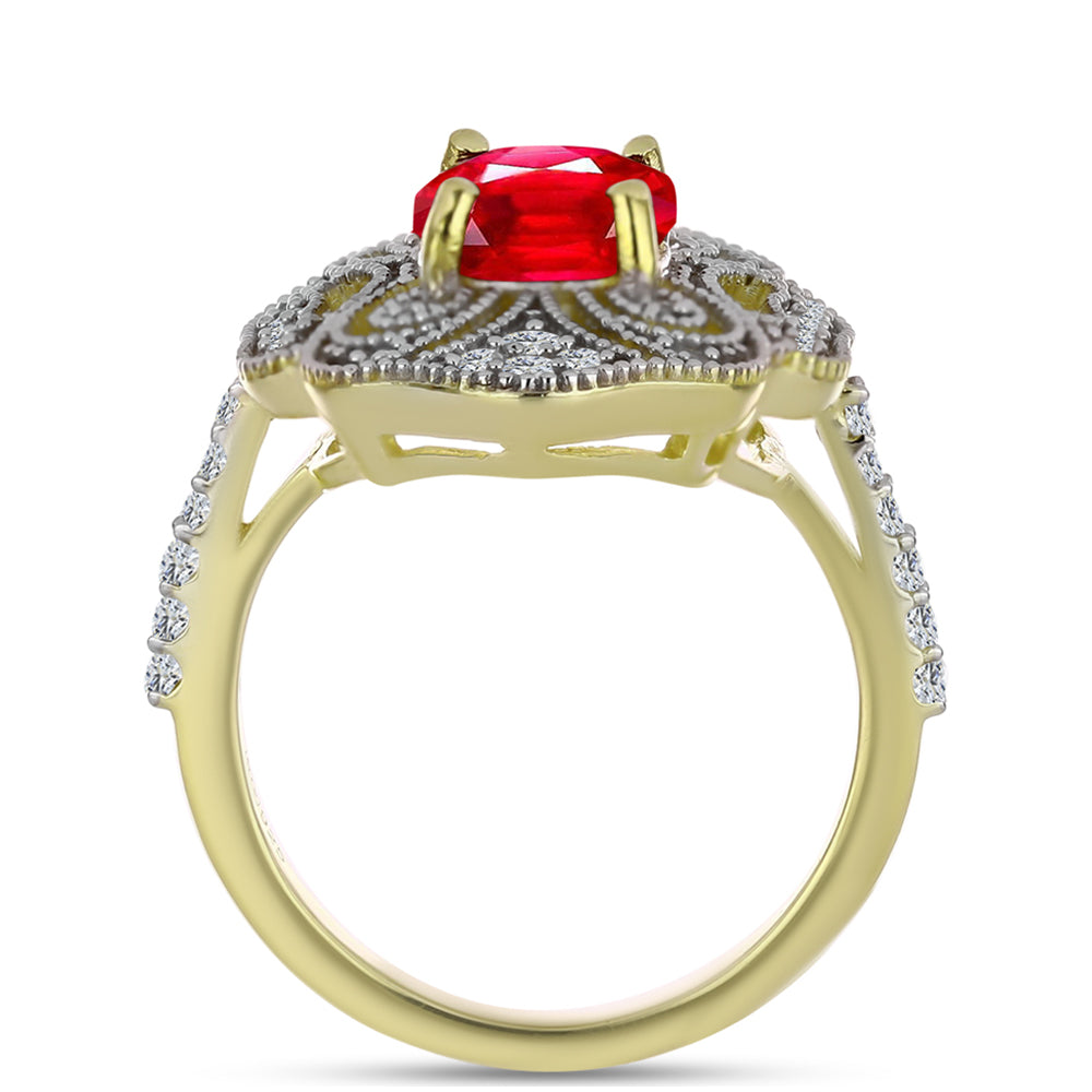 Pierścionek srebrny pozłacany z czerwonym agatem i białym topazem 2 