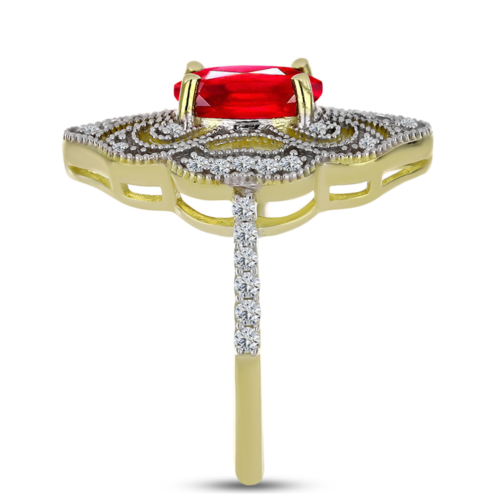 Pierścionek srebrny pozłacany z czerwonym agatem i białym topazem 4 