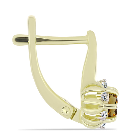 Kolczyki srebrne pozłacane z koniakowym kwarcem i białym topazem