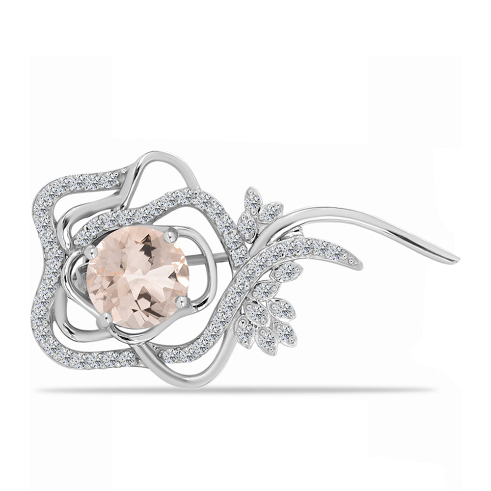 Broszka ze srebra próby 925 z morganitem i białym topazem 1 