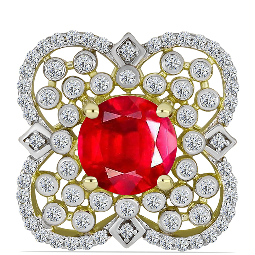 Zawieszka srebrna pozłacana z czerwonym agatem i białym topazem