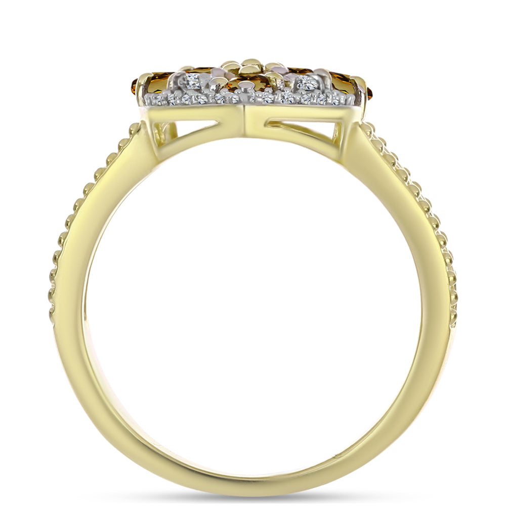 Pierścionek srebrny pozłacany z koniakowym kwarcem i białym topazem 2 