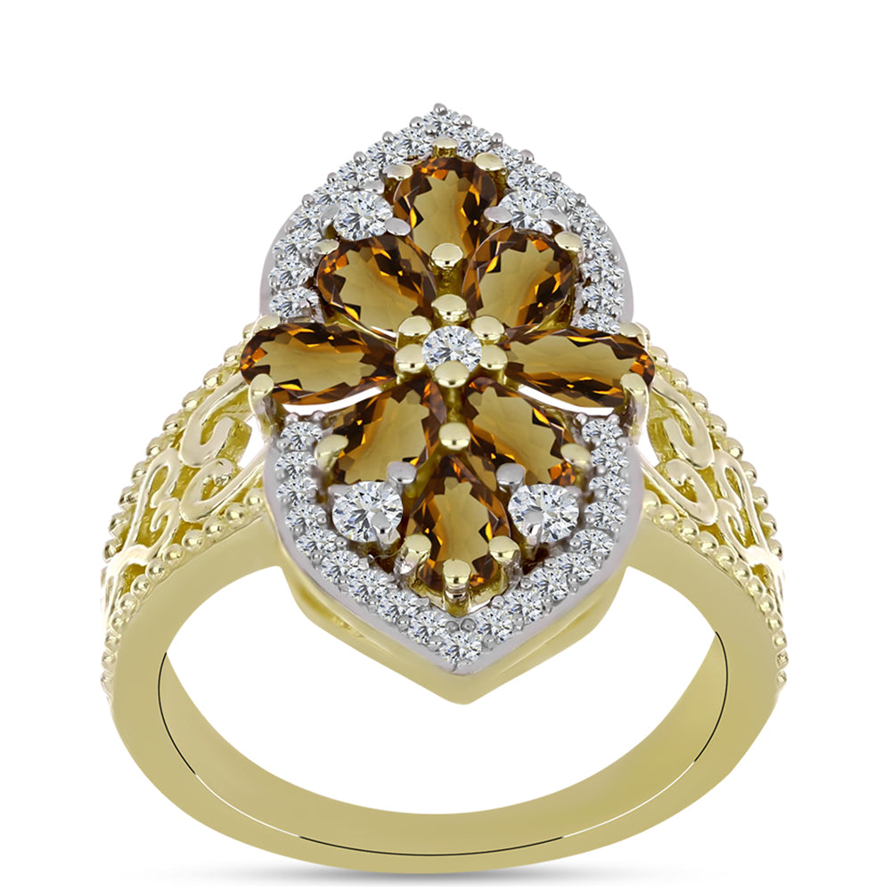 Pierścionek srebrny pozłacany z koniakowym kwarcem i białym topazem 3 